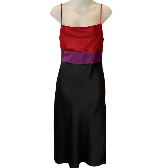 Express Y2K Colorblock Midi Slip Dress Women XS Black Red Purple Vampirecore NEW - Picture 1 of 11